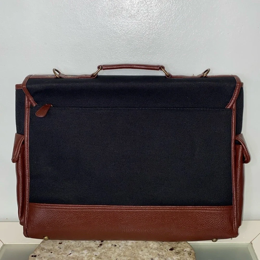 The Ultimate Messenger Bag Black Brown Canvas Faux Leather Trim Preppy Business